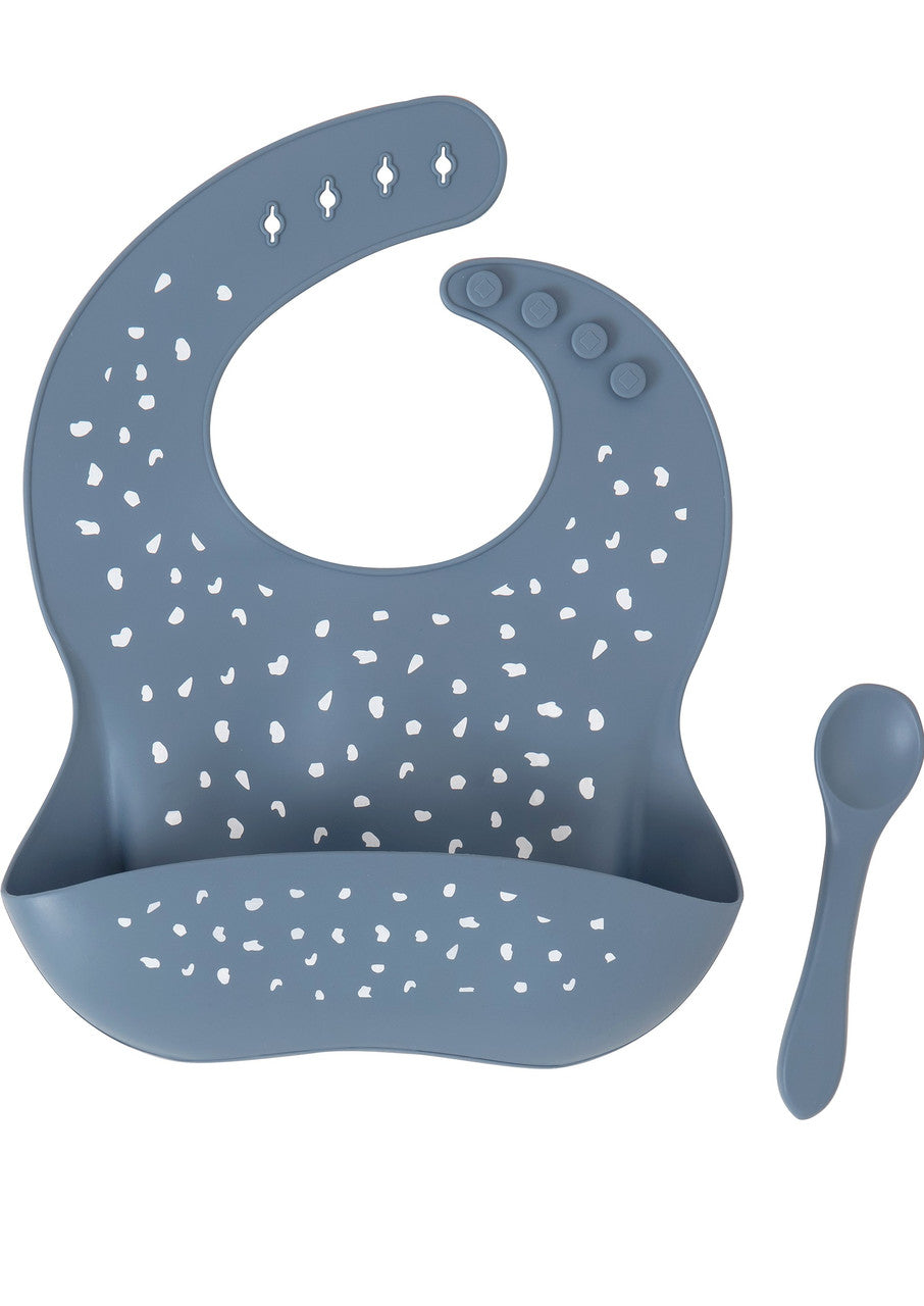 Silicone Bib & Spoon - Blue