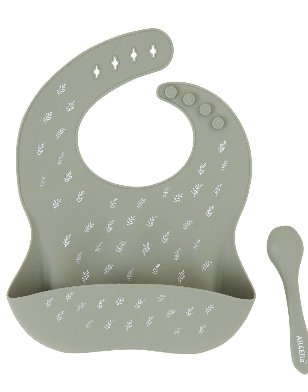 Silicone Bib & Spoon - Olive