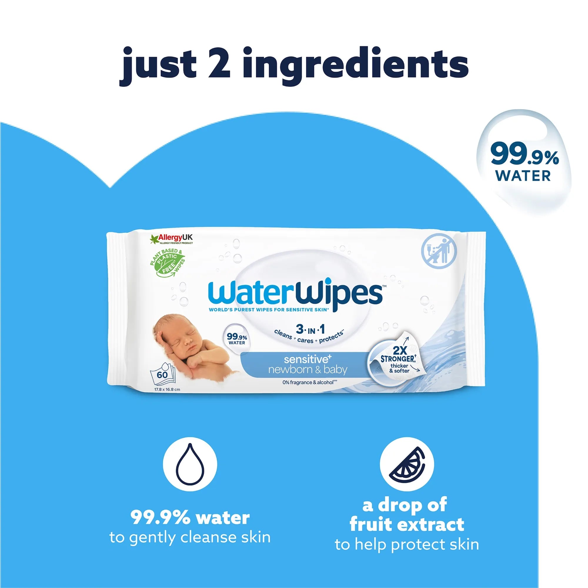 WaterWipes Baby & Newborn Sensitive Wipes 60 Pack