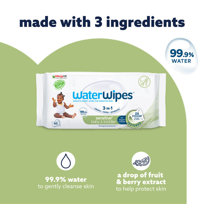 WaterWipes Toddler & Baby Textured Sensitive Wipes 60 Pack