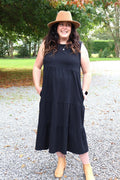 Tiered Midi Dress Black - Maternity & Breastfeeding
