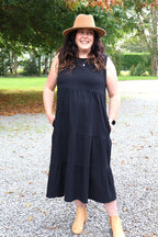 Tiered Midi Dress Black - Maternity & Breastfeeding