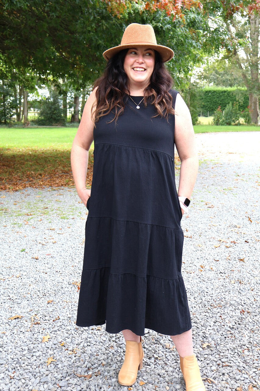 Tiered Midi Dress Black - Maternity & Breastfeeding