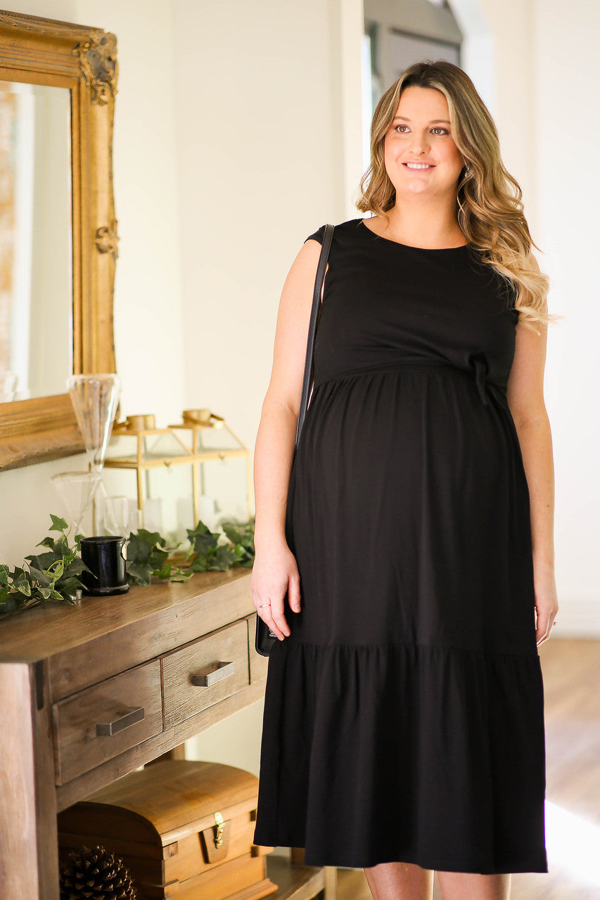Tie Front Tiered Maternity and Nursing Dress