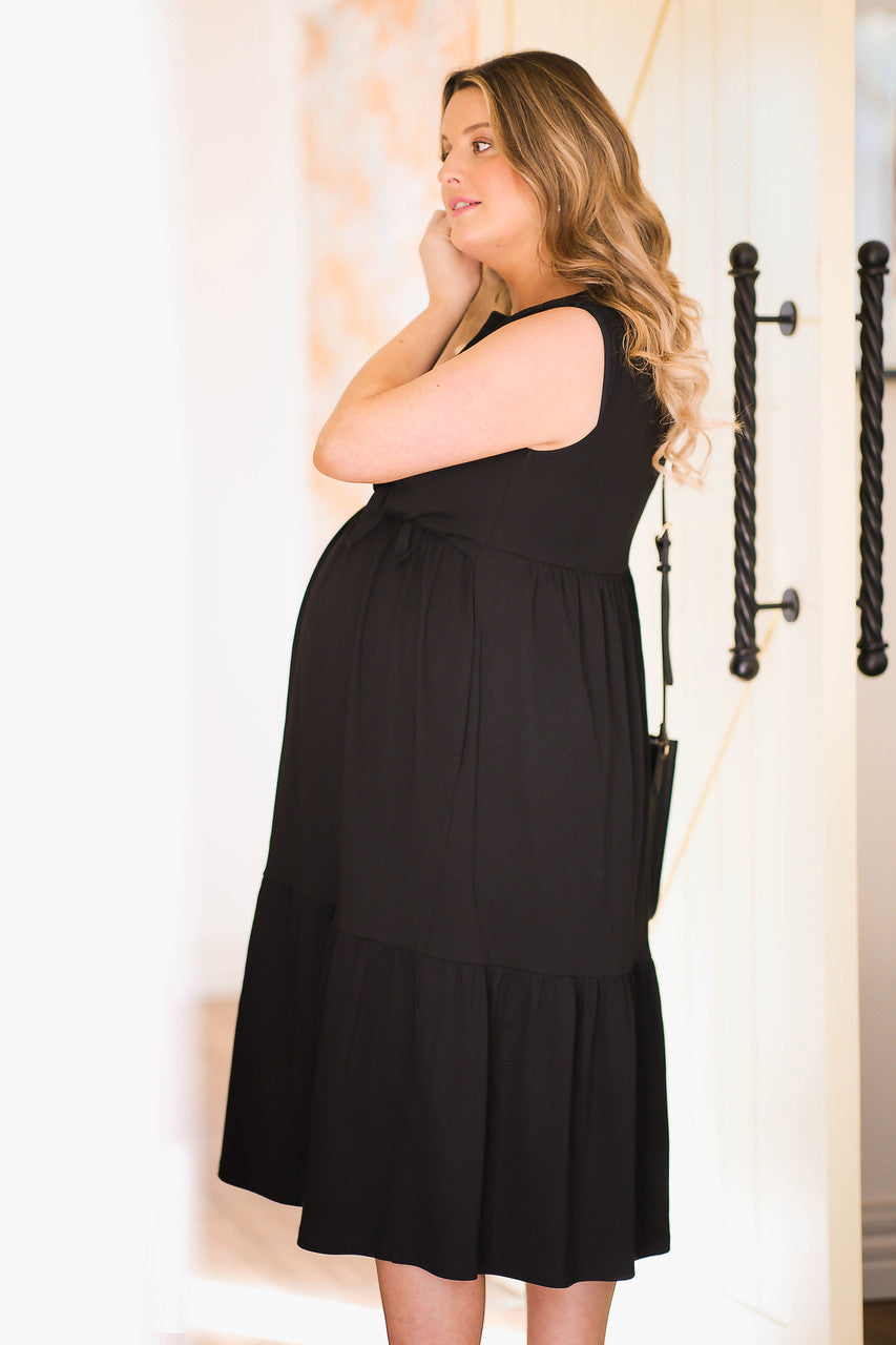 Tie Front Tiered Maternity and Nursing Dress