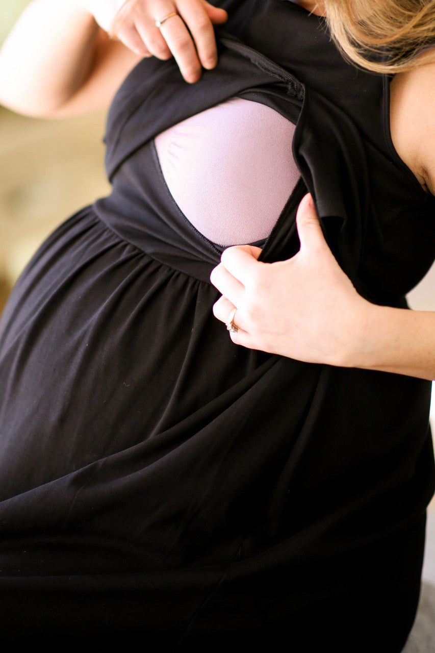 Tie Front Tiered Maternity and Nursing Dress