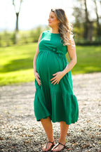 Tie Front Tiered Midi Dress - Green