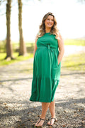 Tie Front Tiered Midi Dress - Green