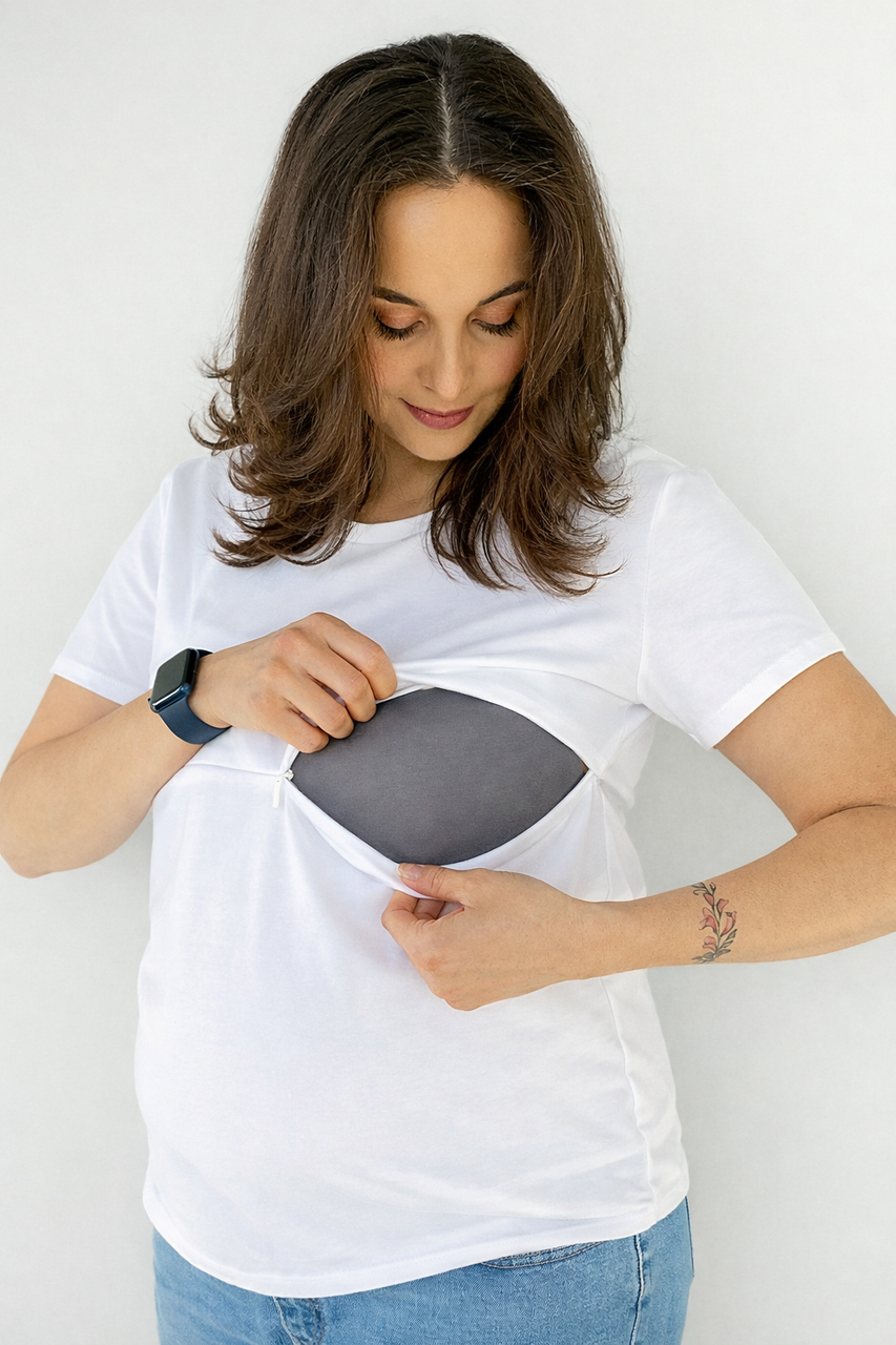 Classic Cotton Tee White - Maternity Breastfeeding