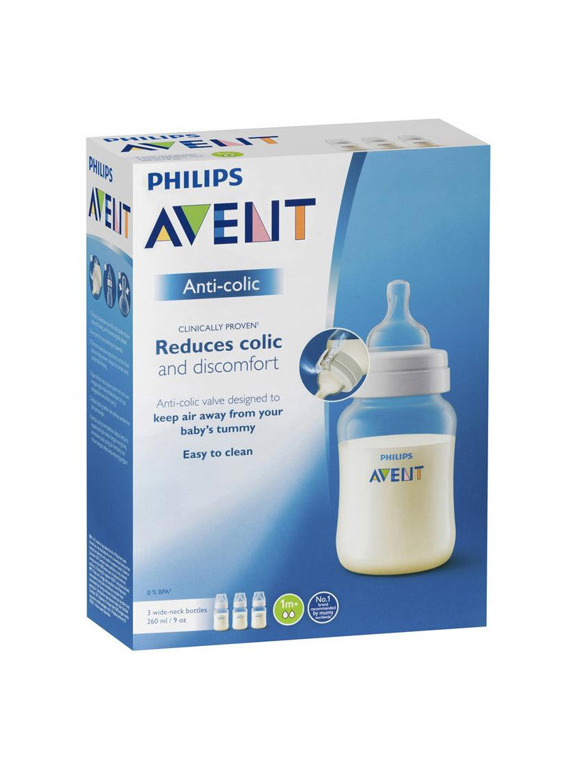 Avent Classic Bottles - 260ml Size - 3pk.    Anti Colic