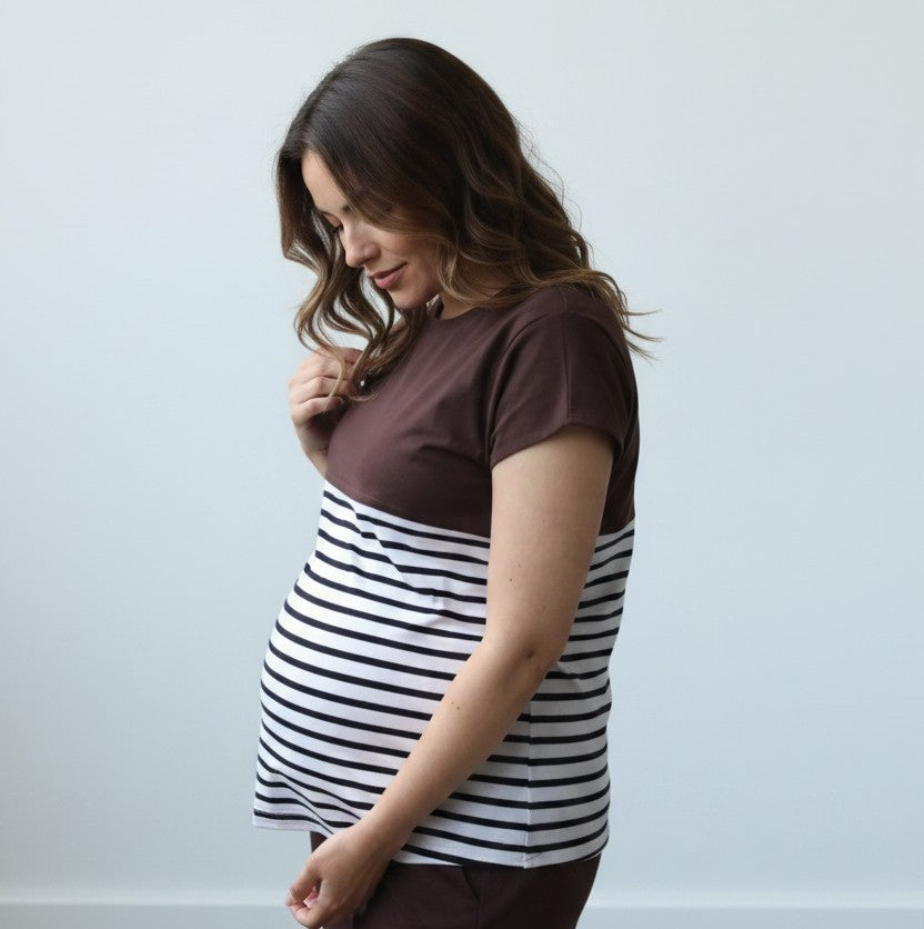 Coffee Colour-Block Maternity & Nursing Top