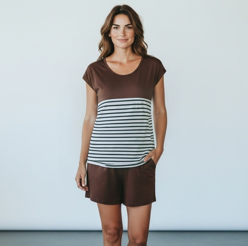 Coffee Colour-Block Maternity & Nursing Top