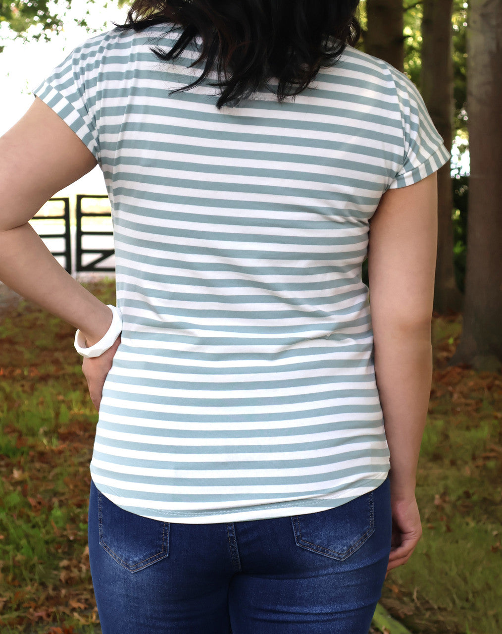 Seafoam green cotton maternity and nursing tee with easy-lift access
