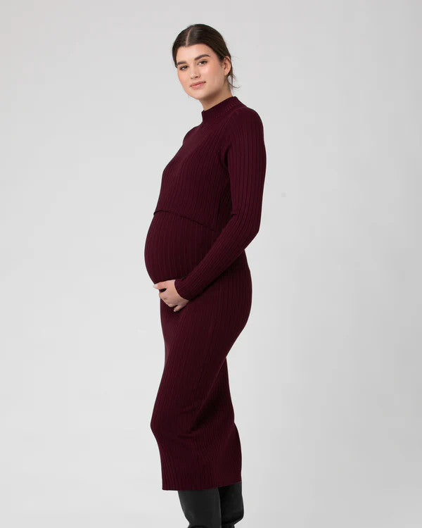 Nella Rib Nursing Knit Dress - Maroon