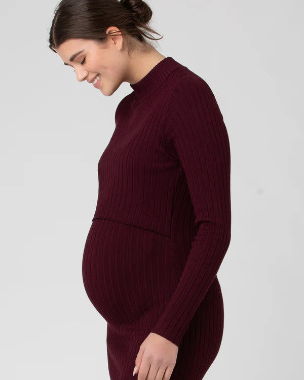 Nella Rib Nursing Knit Dress - Maroon