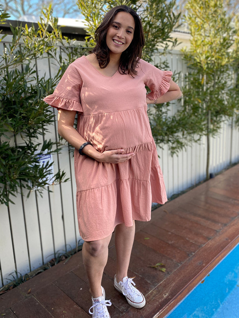 Dusky Peach Tiered Dress - Maternity & Breastfeeding