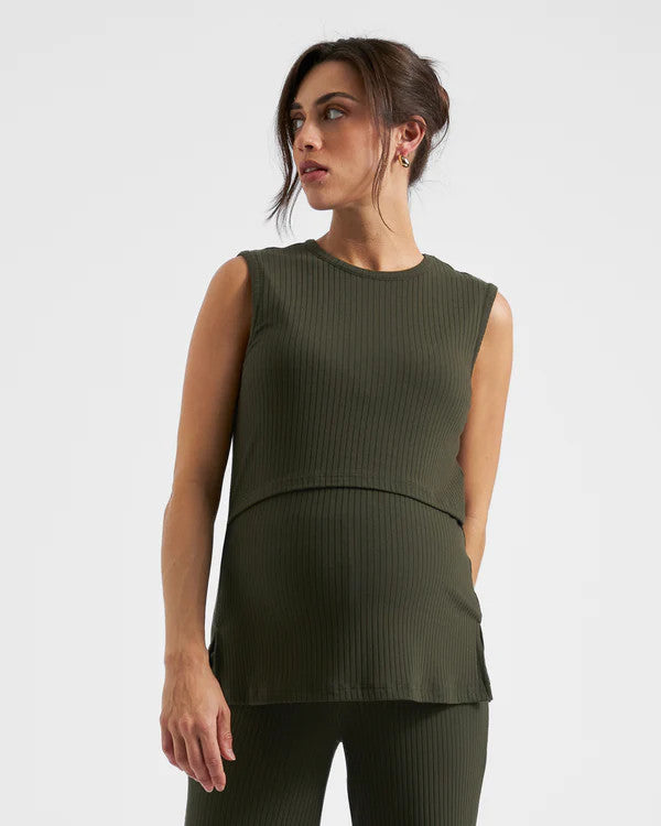 Khaki Rib Tank - Maternity & Breastfeeding