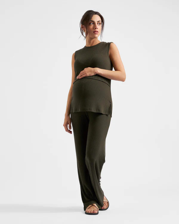 Khaki Rib Tank - Maternity & Breastfeeding