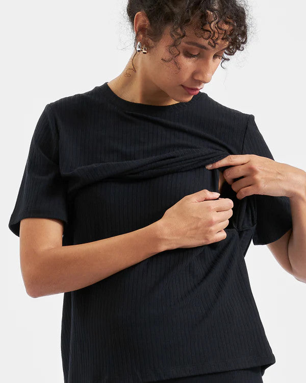 Mike Rib Nursing Top - Black