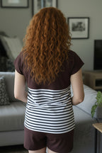 Coffee & Nautical Stripe Color-Block Maternity & Nursing Top