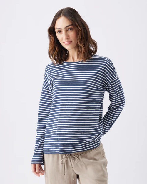 Claudette - Maternity & Breastfeeding Top - Navy/White