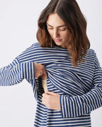 Claudette - Maternity & Breastfeeding Top - Navy/White