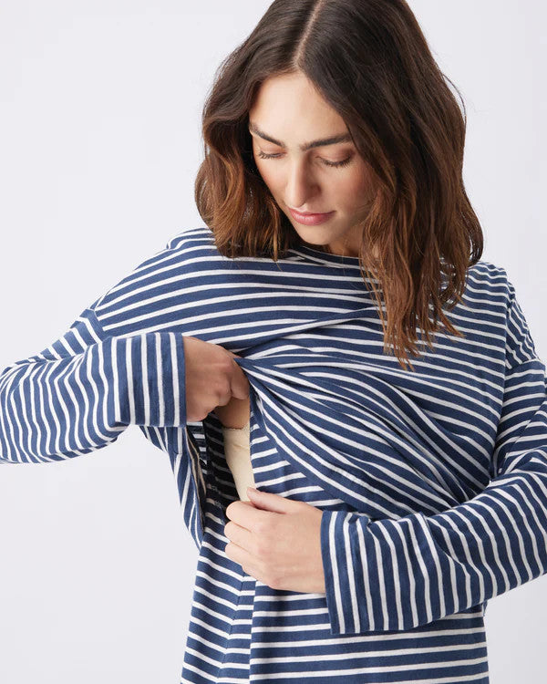 Claudette - Maternity & Breastfeeding Top - Navy/White