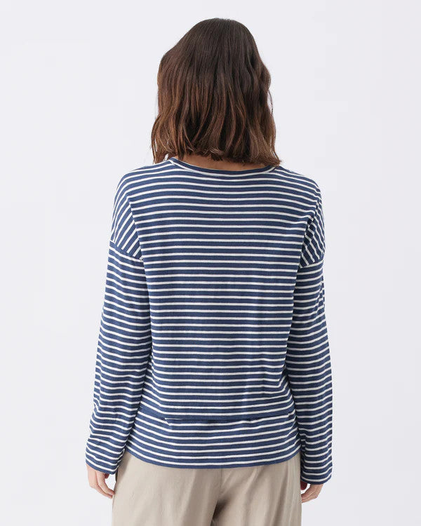 Claudette - Maternity & Breastfeeding Top - Navy/White