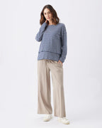 Claudette - Maternity & Breastfeeding Top - Navy/White