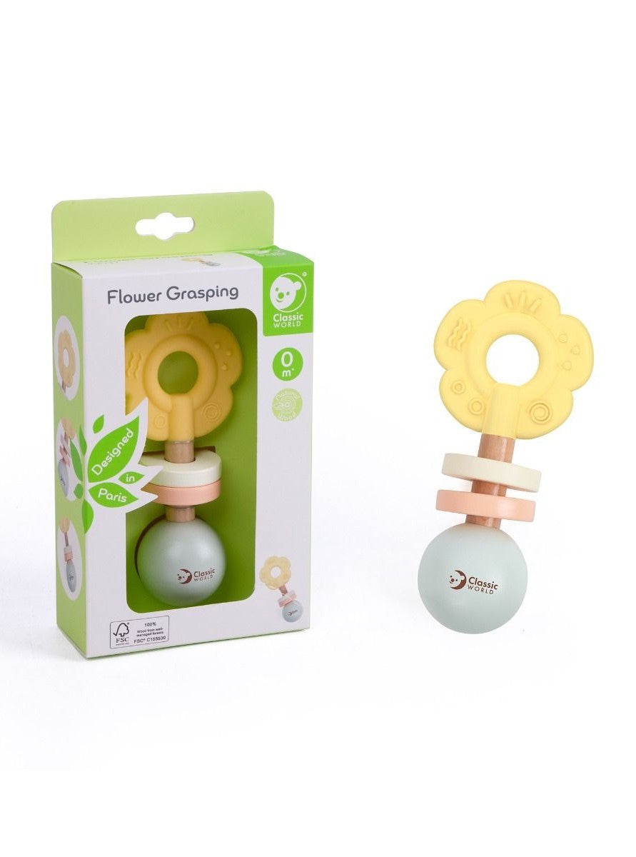 Flower Grasping Wooden Teether & Rattle
