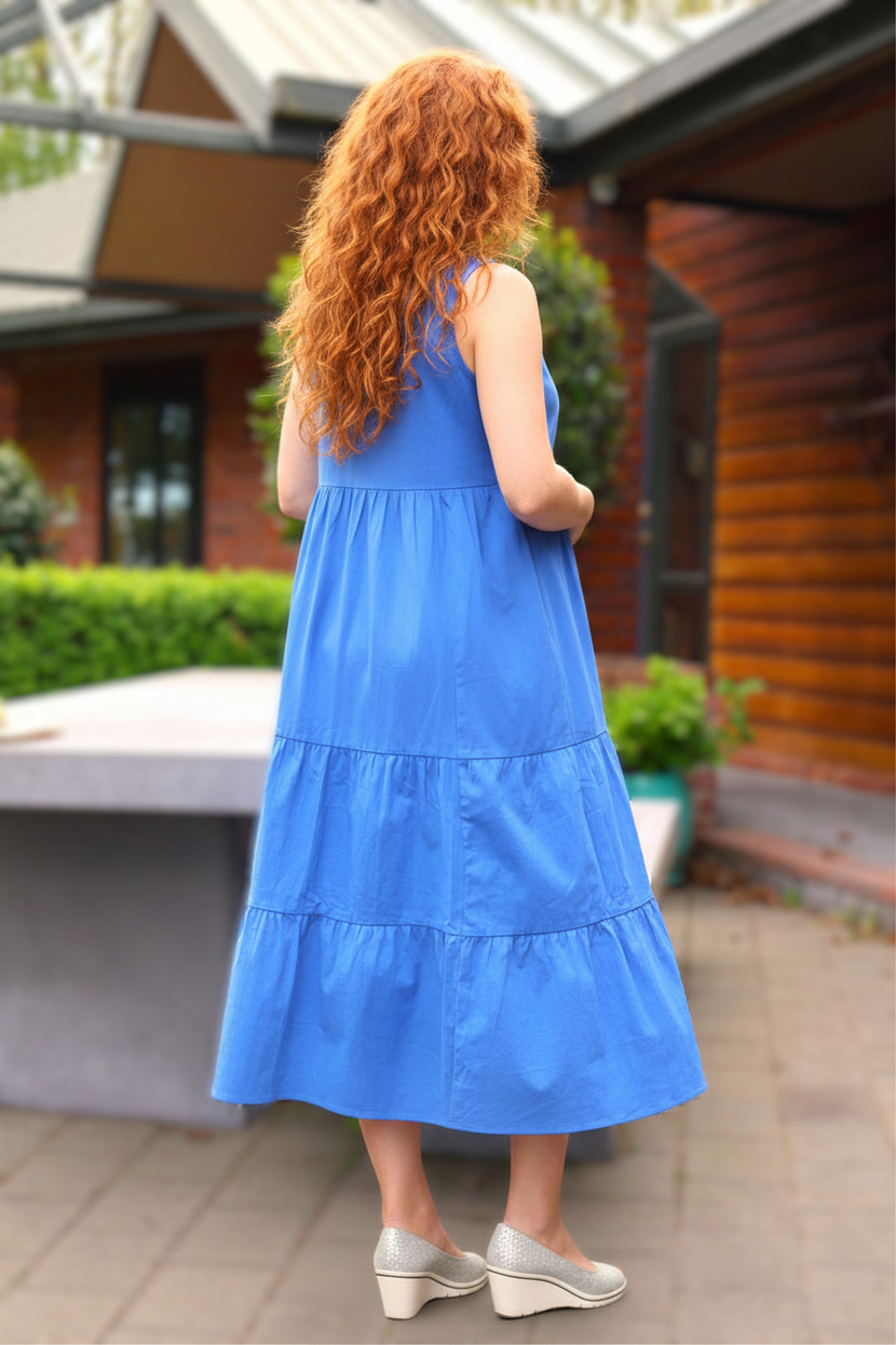 Tiered Midi Dress Blue - Maternity & Breastfeeding