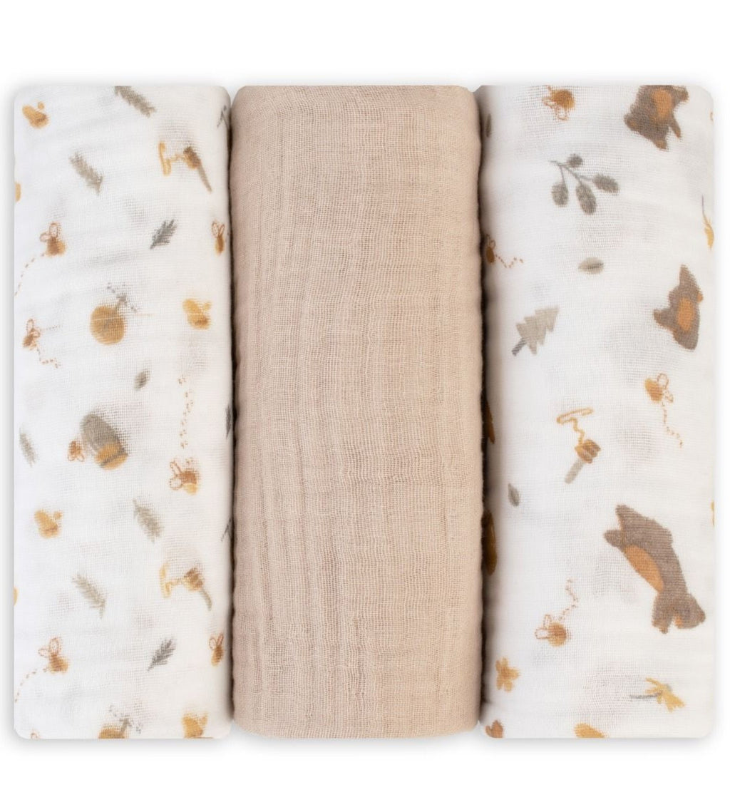 Nectar Bear 3 pack 100% Cotton Muslin Wraps