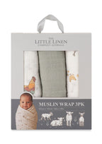 Muslin Wraps 3 pk - Farmyard Lamb