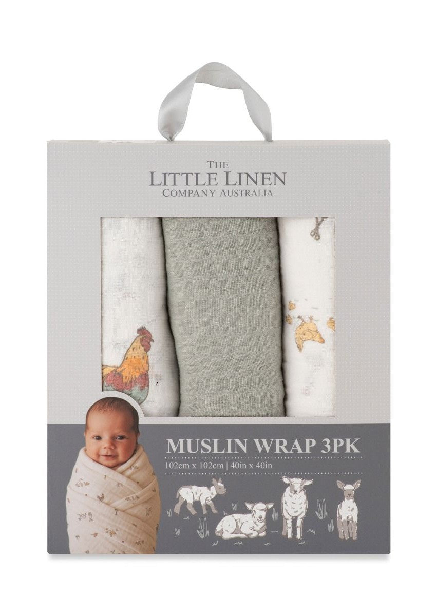 Muslin Wraps 3 pk - Farmyard Lamb