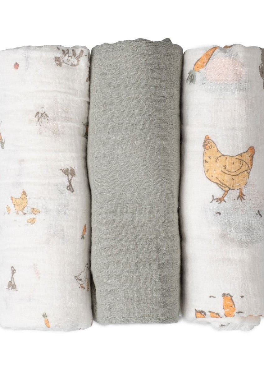 Muslin Wraps 3 pk - Farmyard Lamb